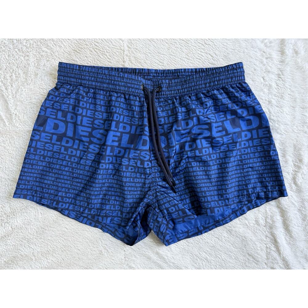 Diesel Sandy Men's Swim Shorts Blue With Pocket Original Graphic Print All Over